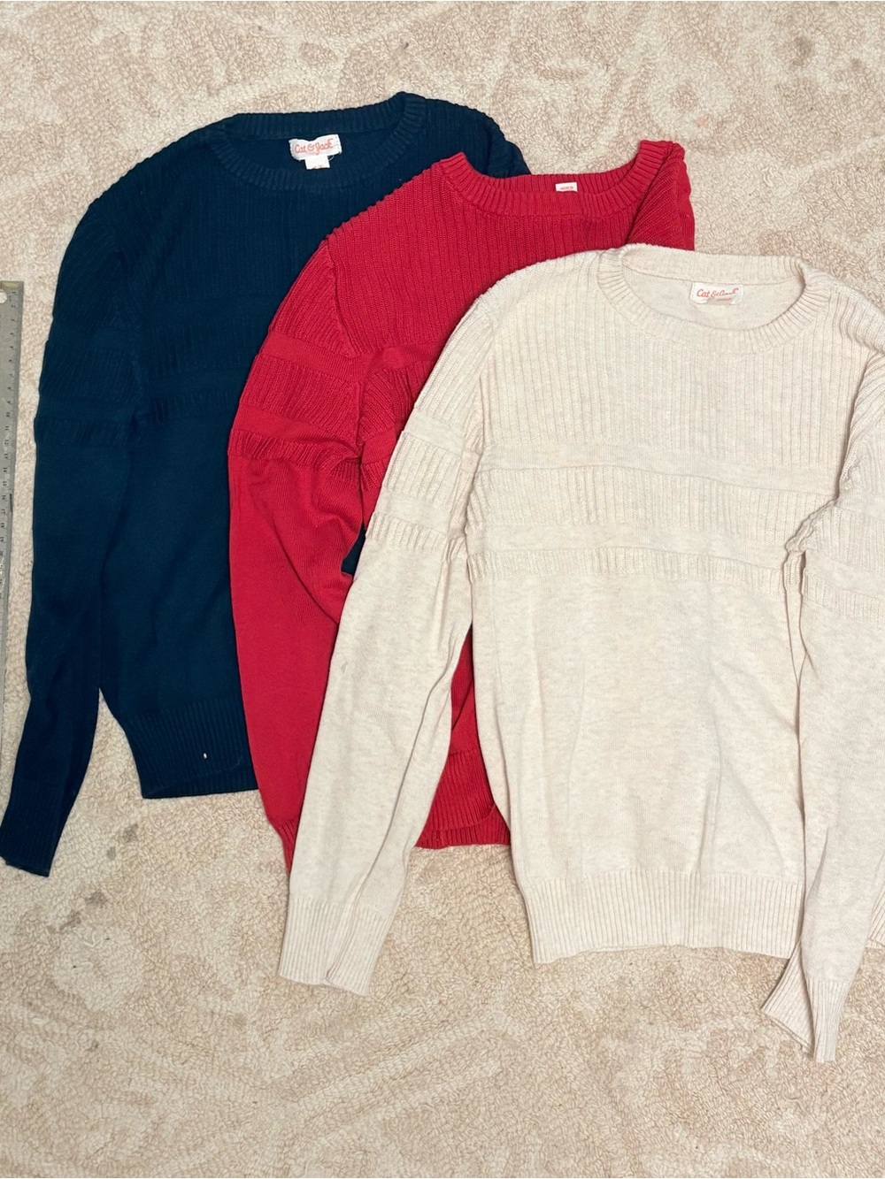 Bundle of 3 Crewneck Sweater - Red, Navy & Cream